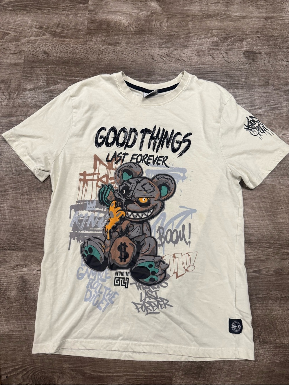 GTL4 “Good Things Last Forever” Teddy Bear Graphic Tee Size Large